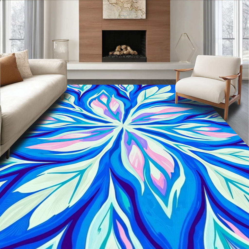 Abstract Blue Pink Floral Swirls Rug