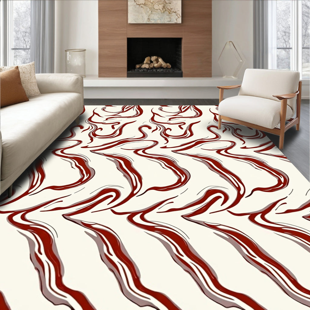 Abstract Red Swirl Pattern Rug
