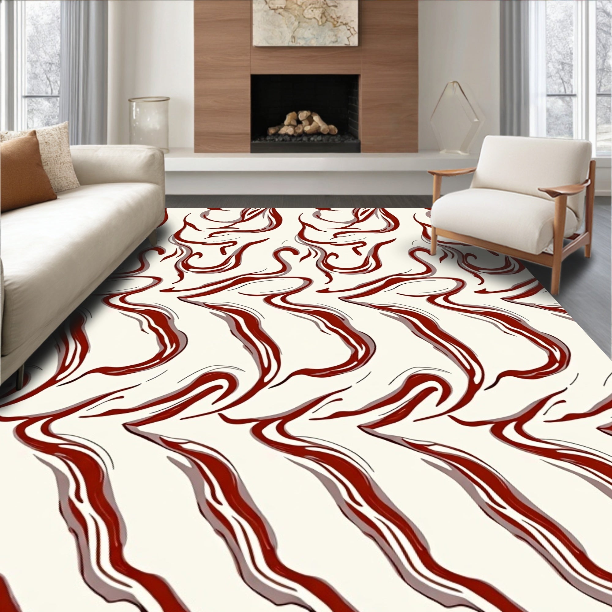 Abstract Red Swirl Pattern Rug