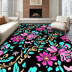 Bright Pink Aqua Floral Pattern Rug