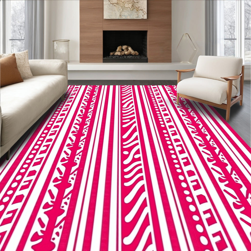 Bold Pink White Vertical Stripe Collage Rug