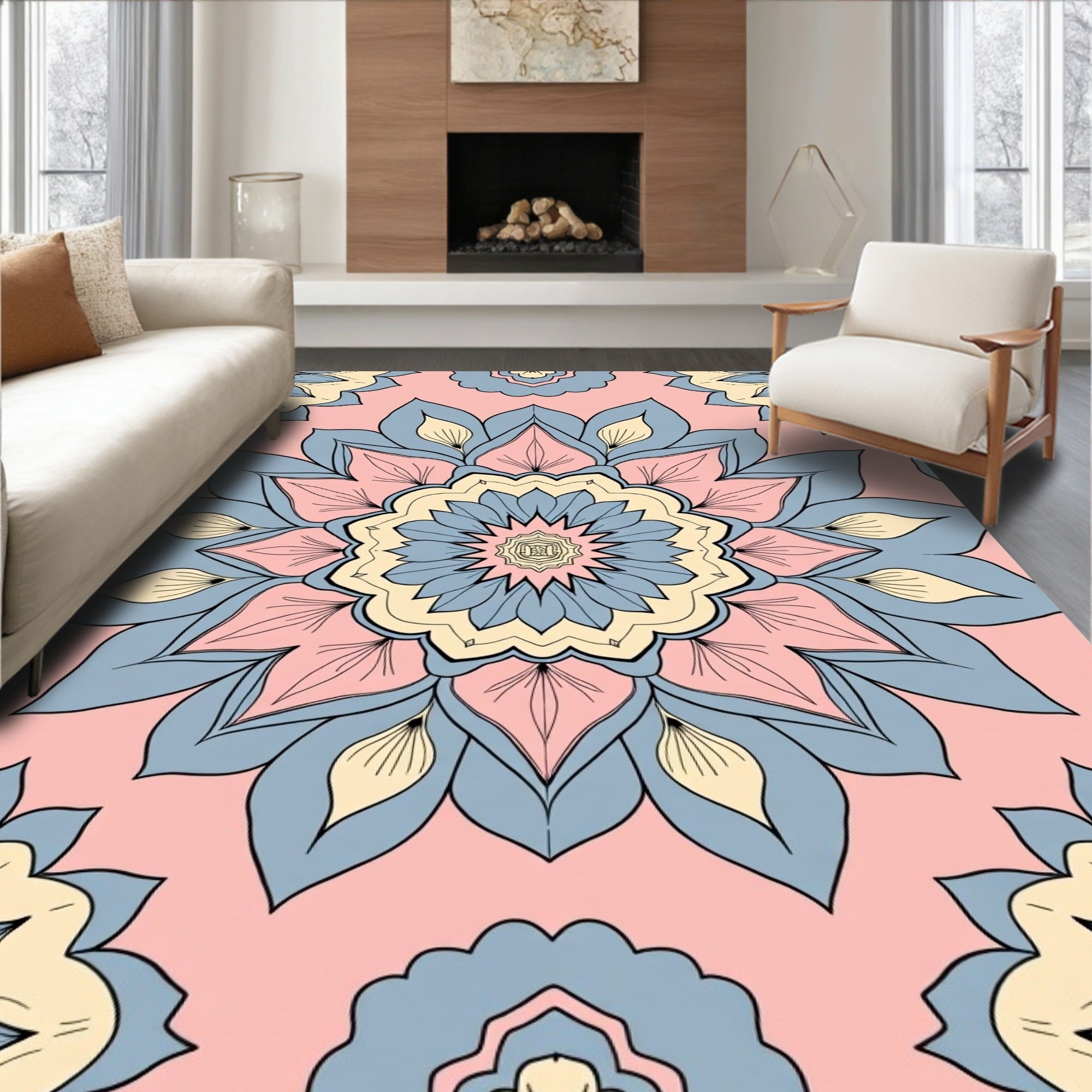 Pastel Mandala Floral Repeating Pattern Rug