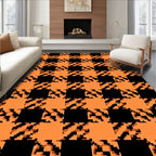 Orange Black Houndstooth Pattern Rug