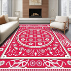Red Floral And Geometric Pattern Rug