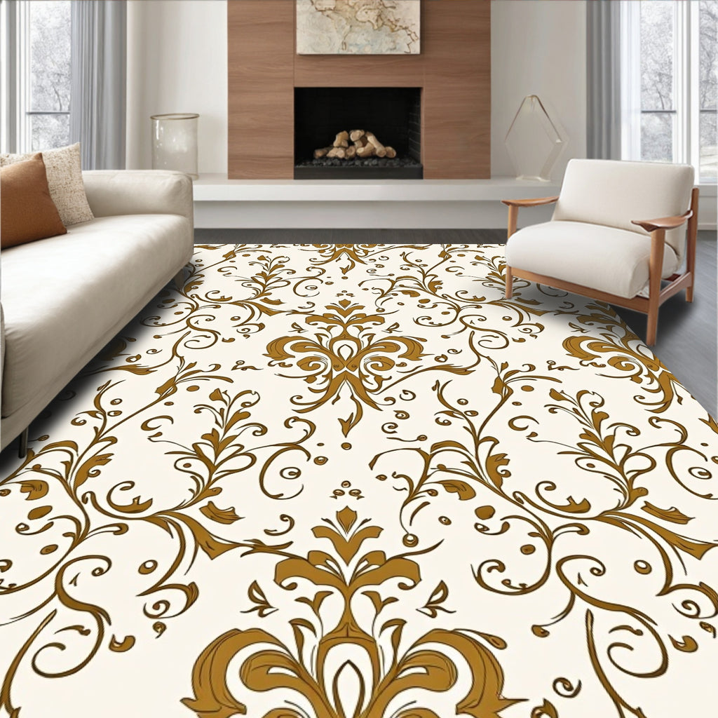 Classic Scrolling Floral Damask Pattern Rug
