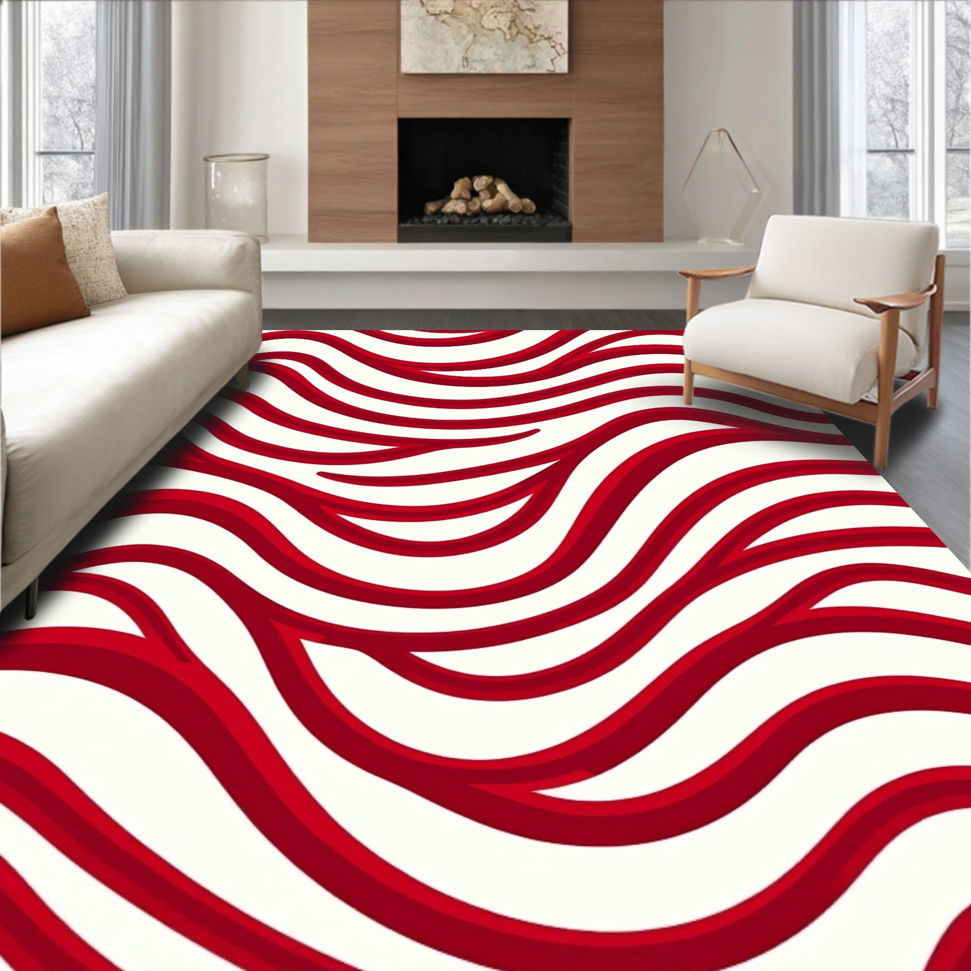 Red Wave Abstract Pattern Rug