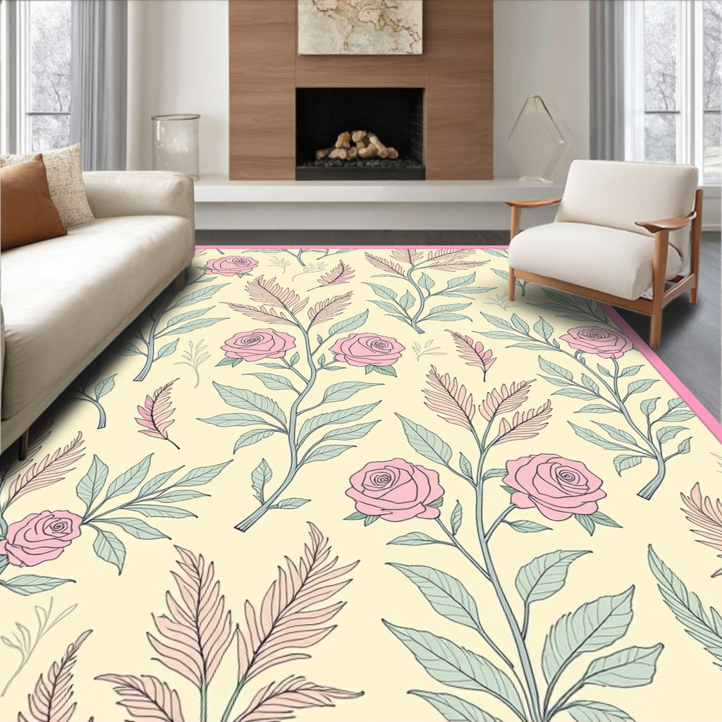 Floral Rose Vine Whimsical Pattern Rug
