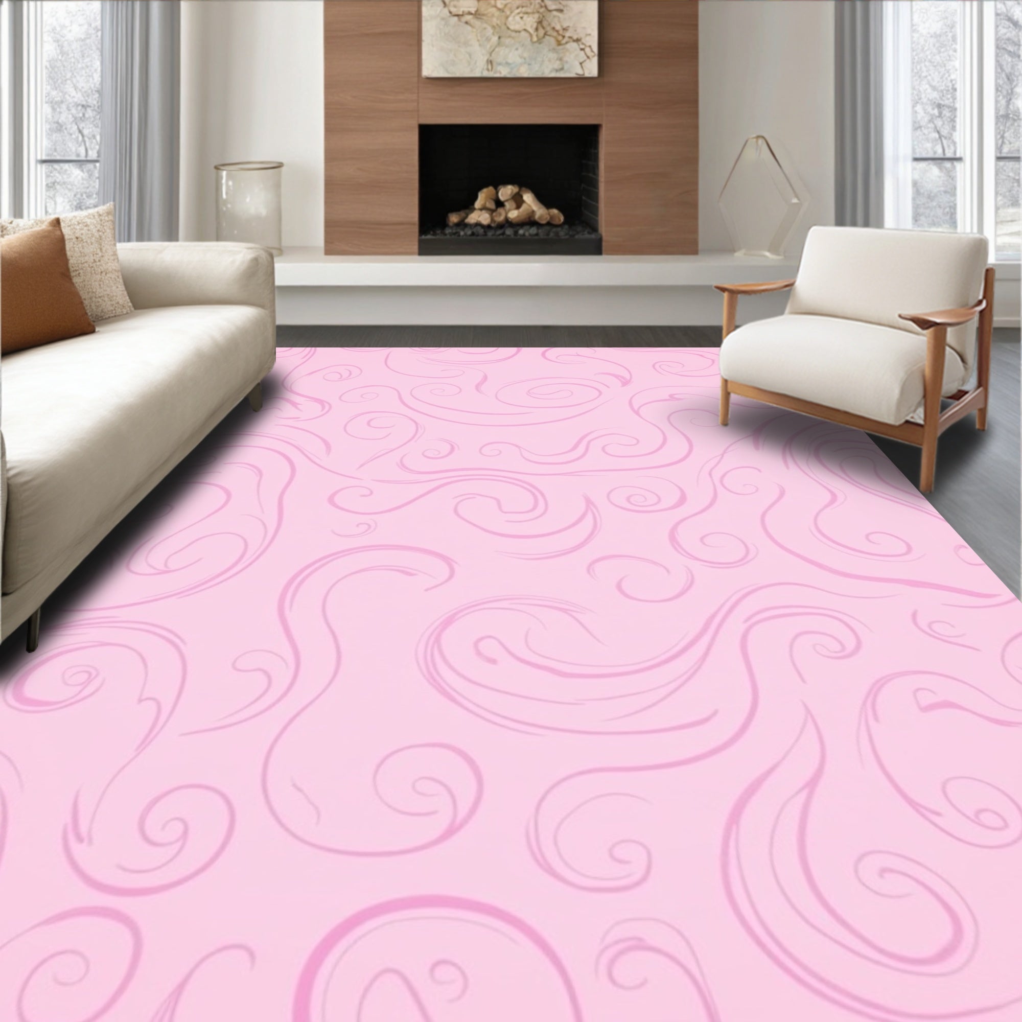 Soft Pink Swirl Pattern Design Rug