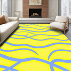 Bright Yellow Blue Wavy Abstract Design Rug