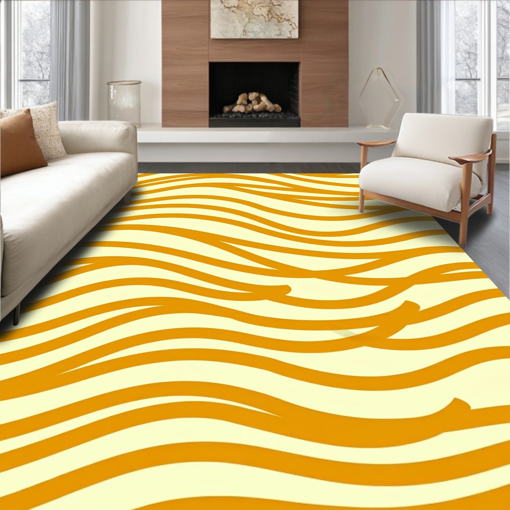 Orange Waves Abstract Pattern Rug