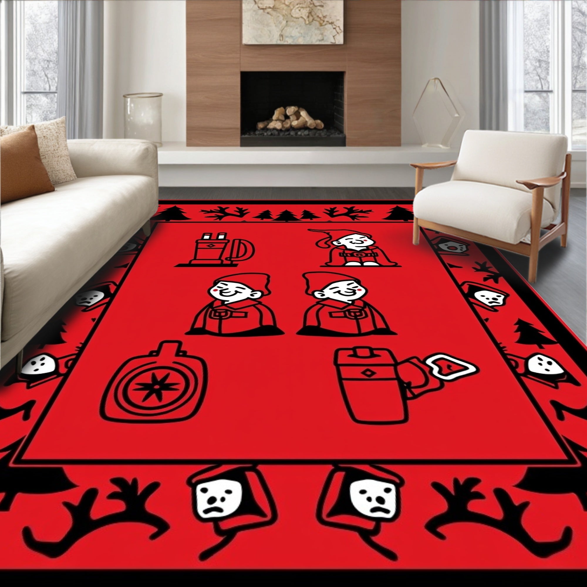 Red Whimsical Gnome Woodland Border Rug
