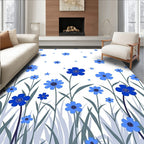 Blue Floral Meadow Pattern Design Rug