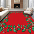 Elegant Red Green Vine Pattern Rug