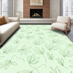 Minimalist Green Leaf Line Art Rug