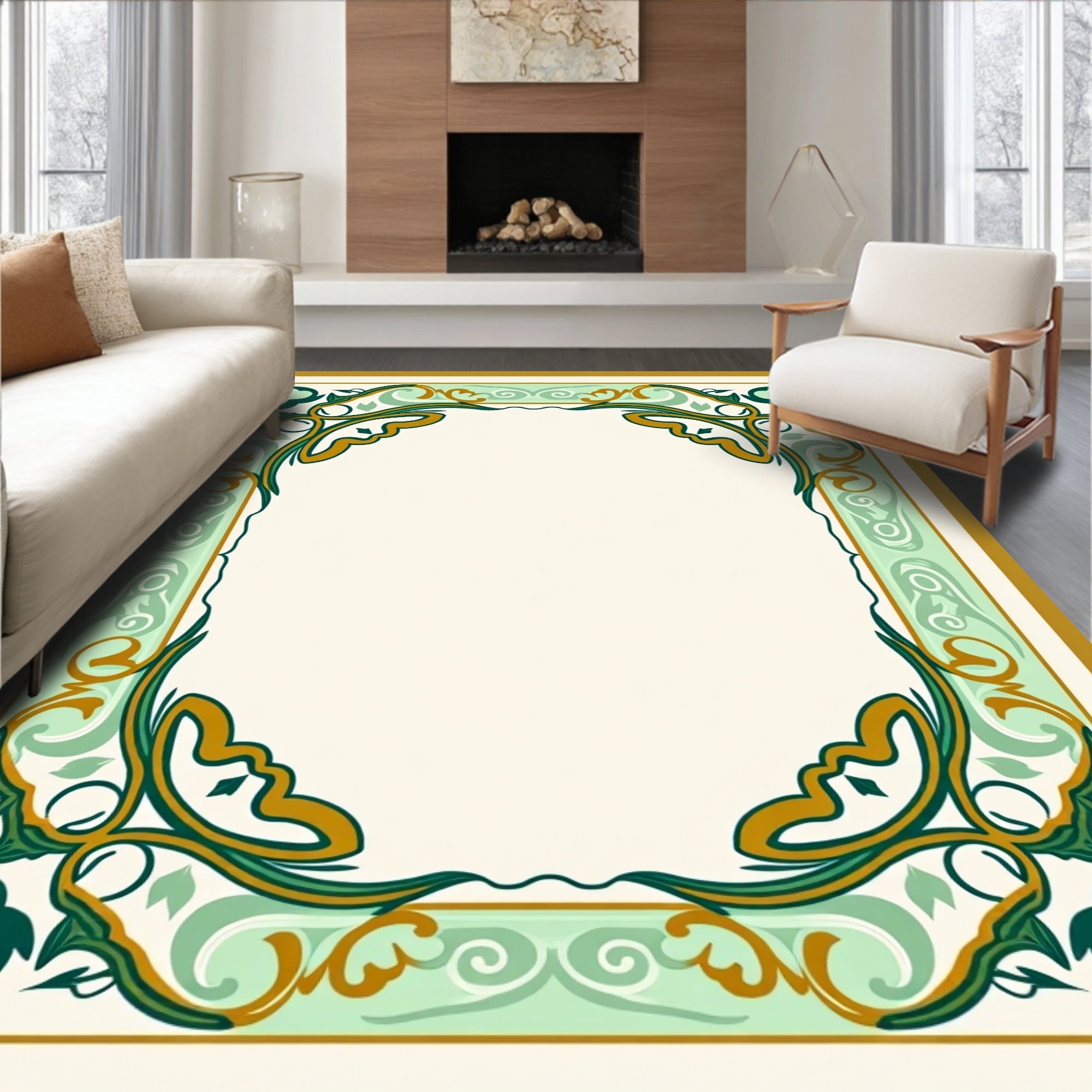 Ornate Teal Floral Swirl Pattern Rug