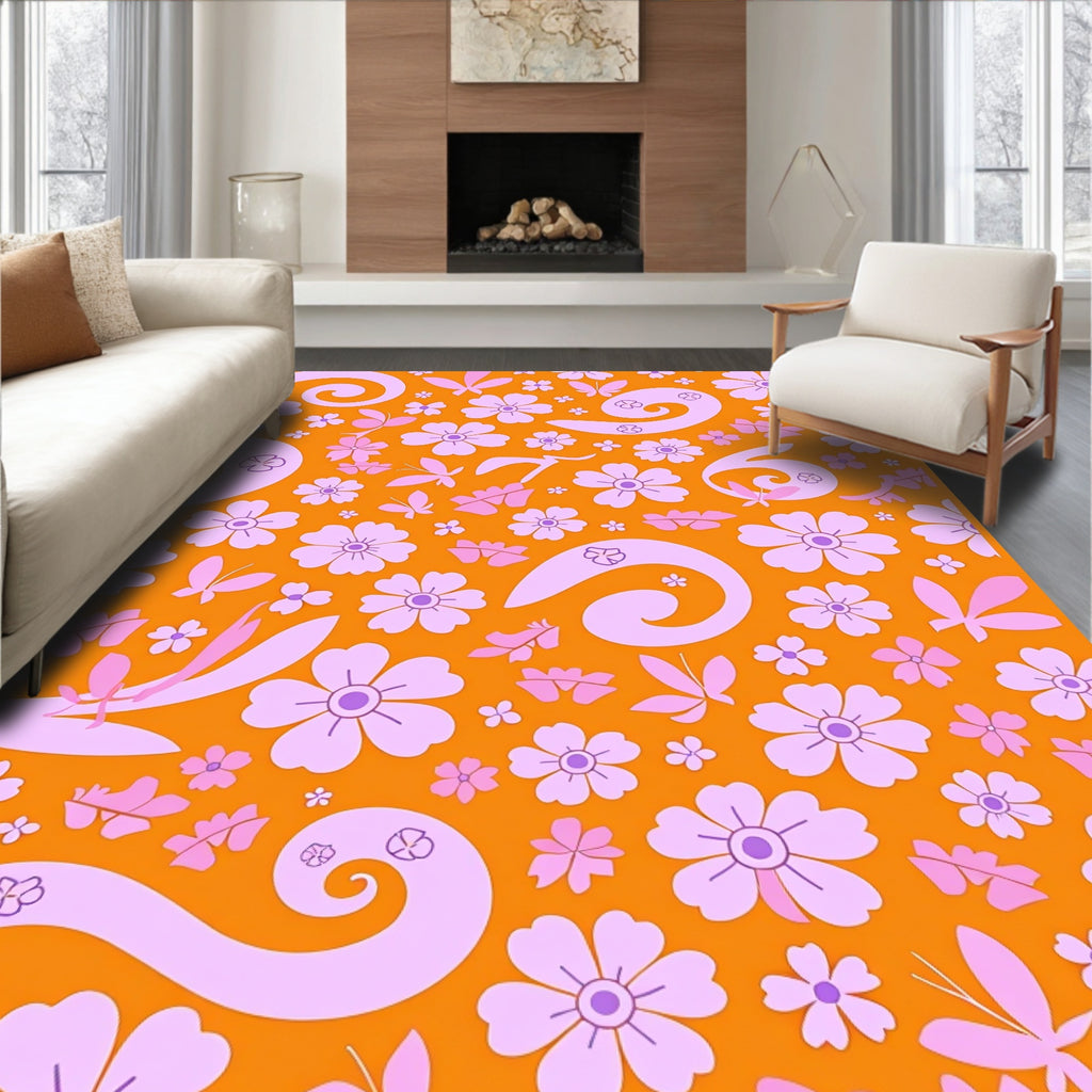 Retro Floral Swirl Pattern Rug