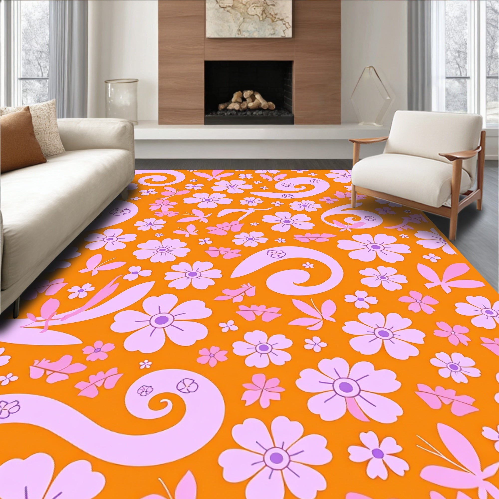 Retro Floral Swirl Pattern Rug