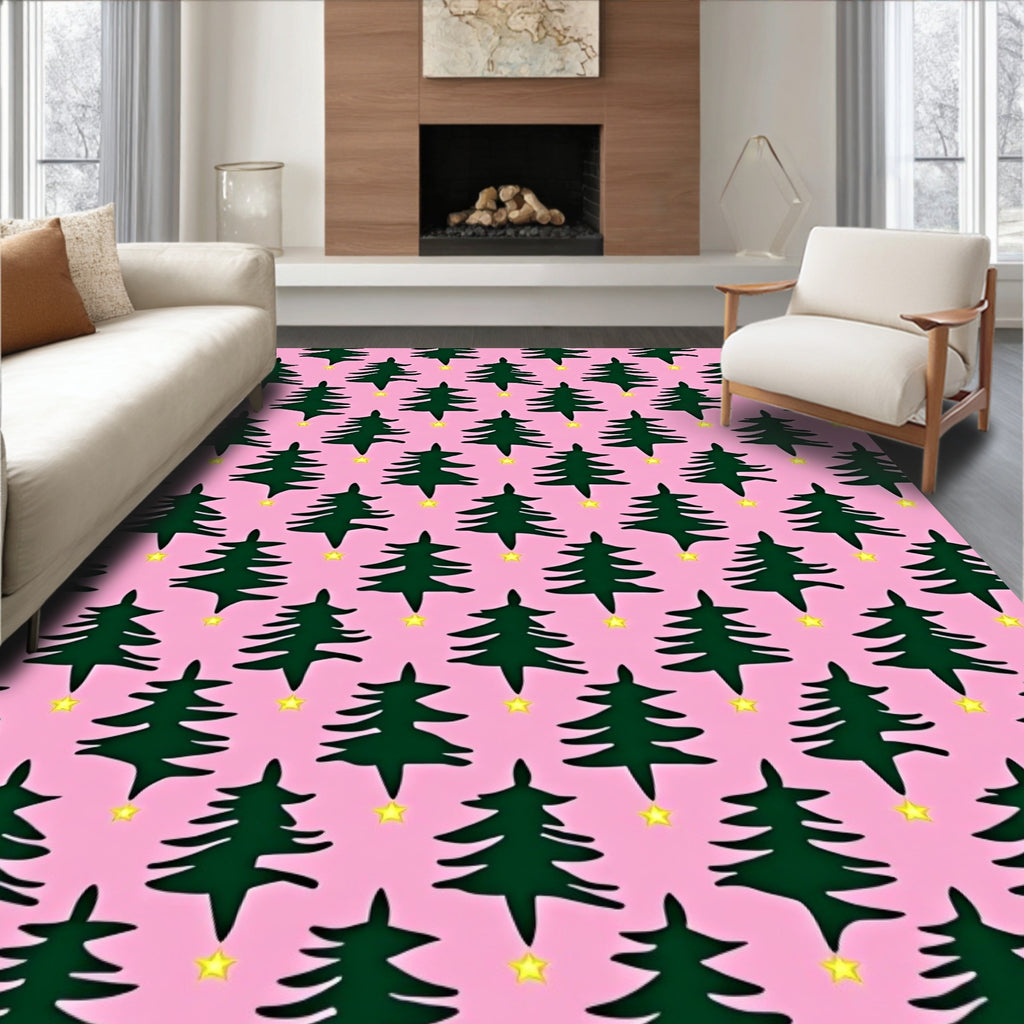 Pink Christmas Tree Star Repeats Rug