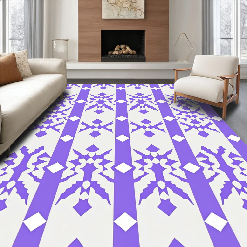 Striped Geometric Snowflake Pattern Rug