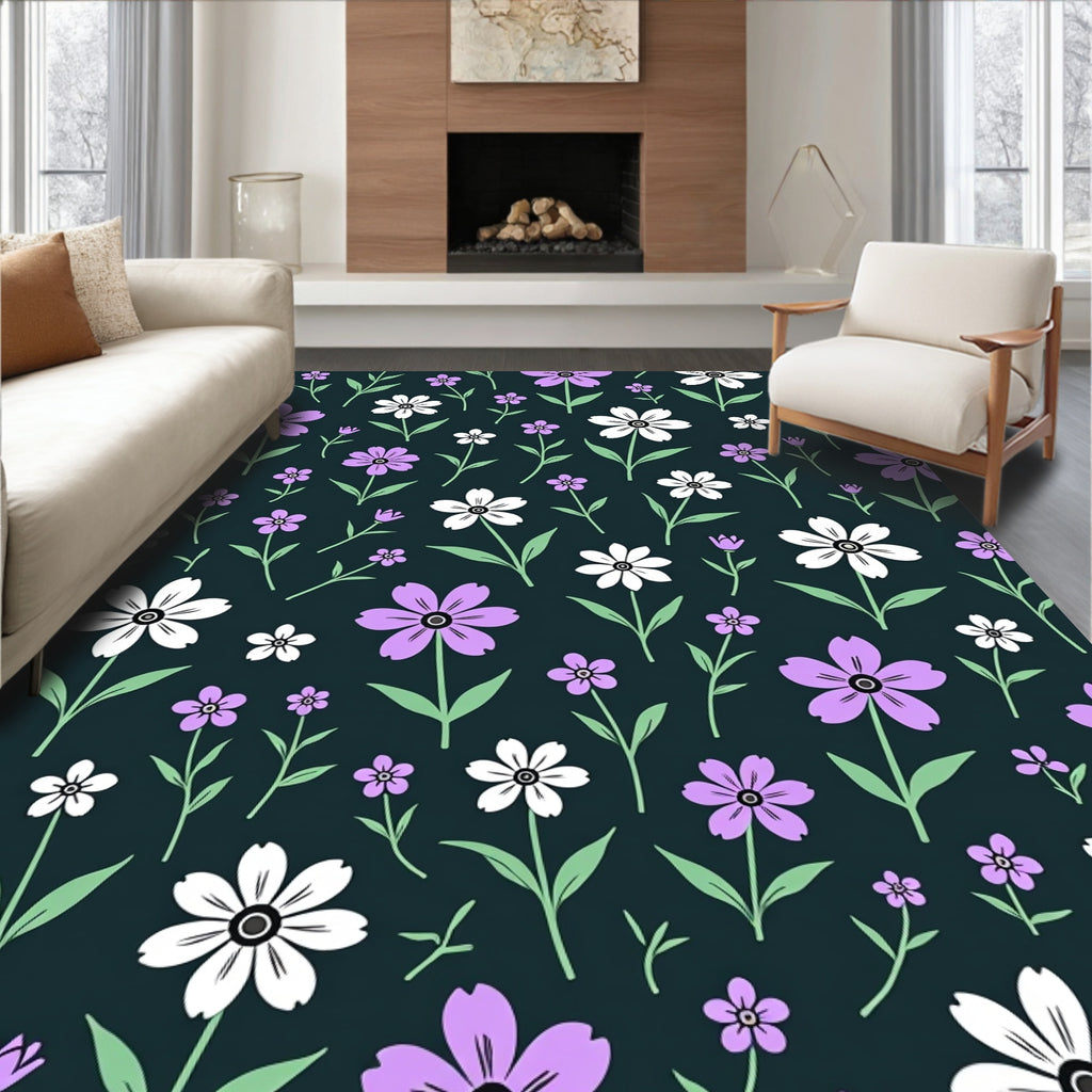 Floral Garden Lavender White Pattern Rug