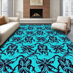 Ornate Teal Black Floral Pattern Rug