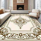 Ornate Brown Cream Scroll Medallion Rug