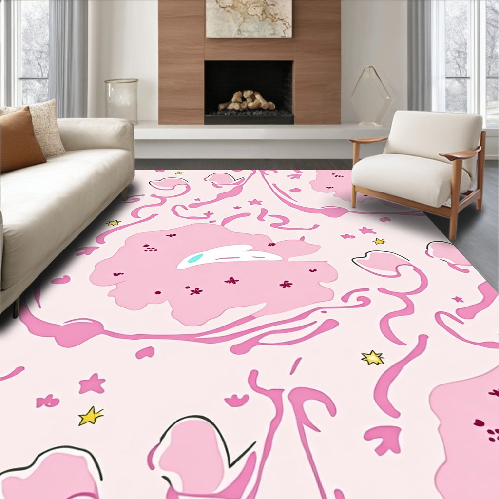 Playful Pink Swirls Star Pattern Rug