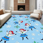Whimsical Winter Girls Snowflakes Rug