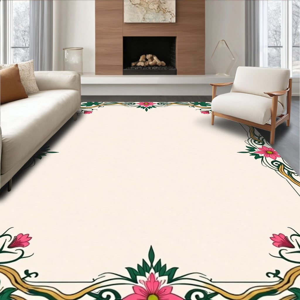 Elegant Pink Floral Vine Pattern Rug