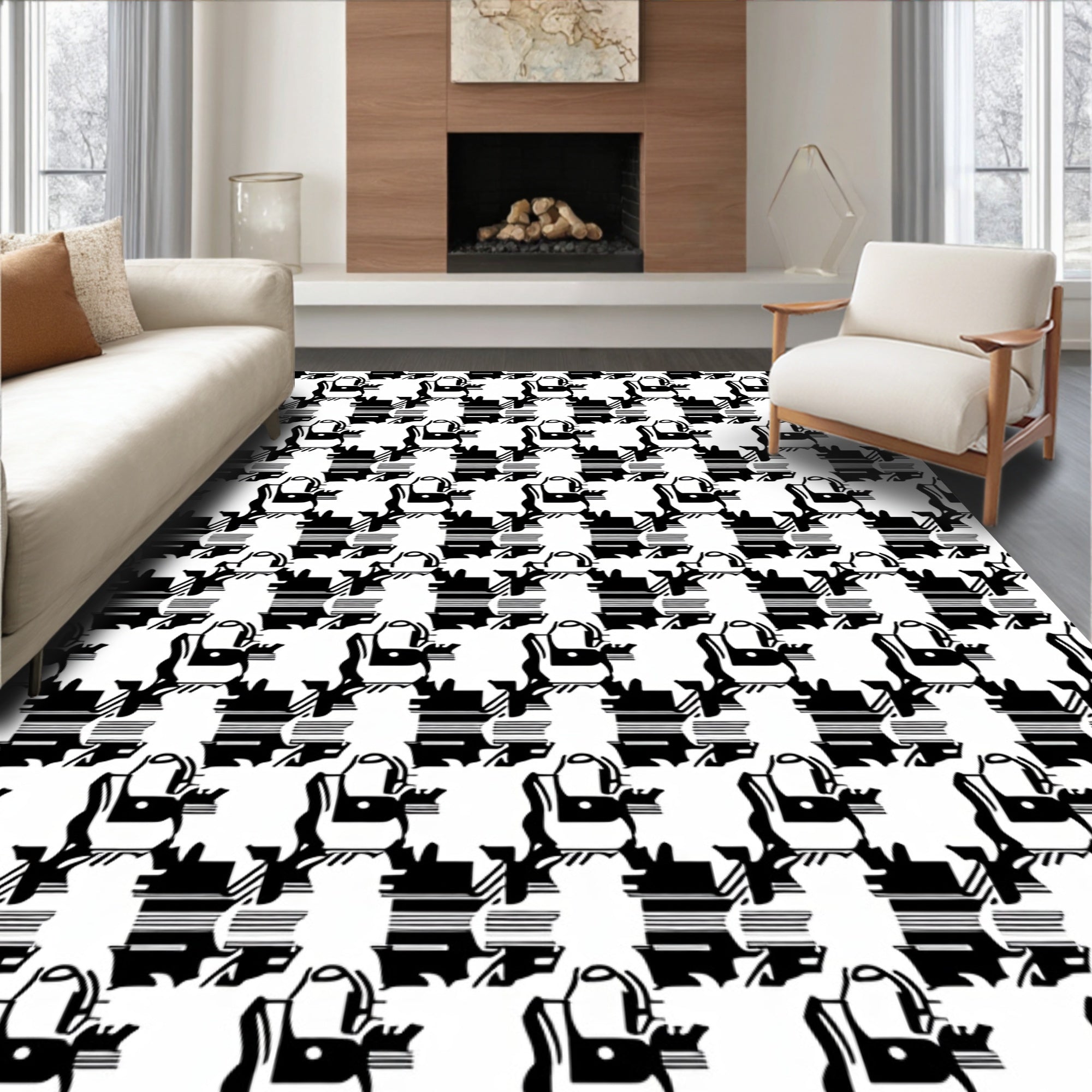 Abstract Geometric Houndstooth Pattern Rug
