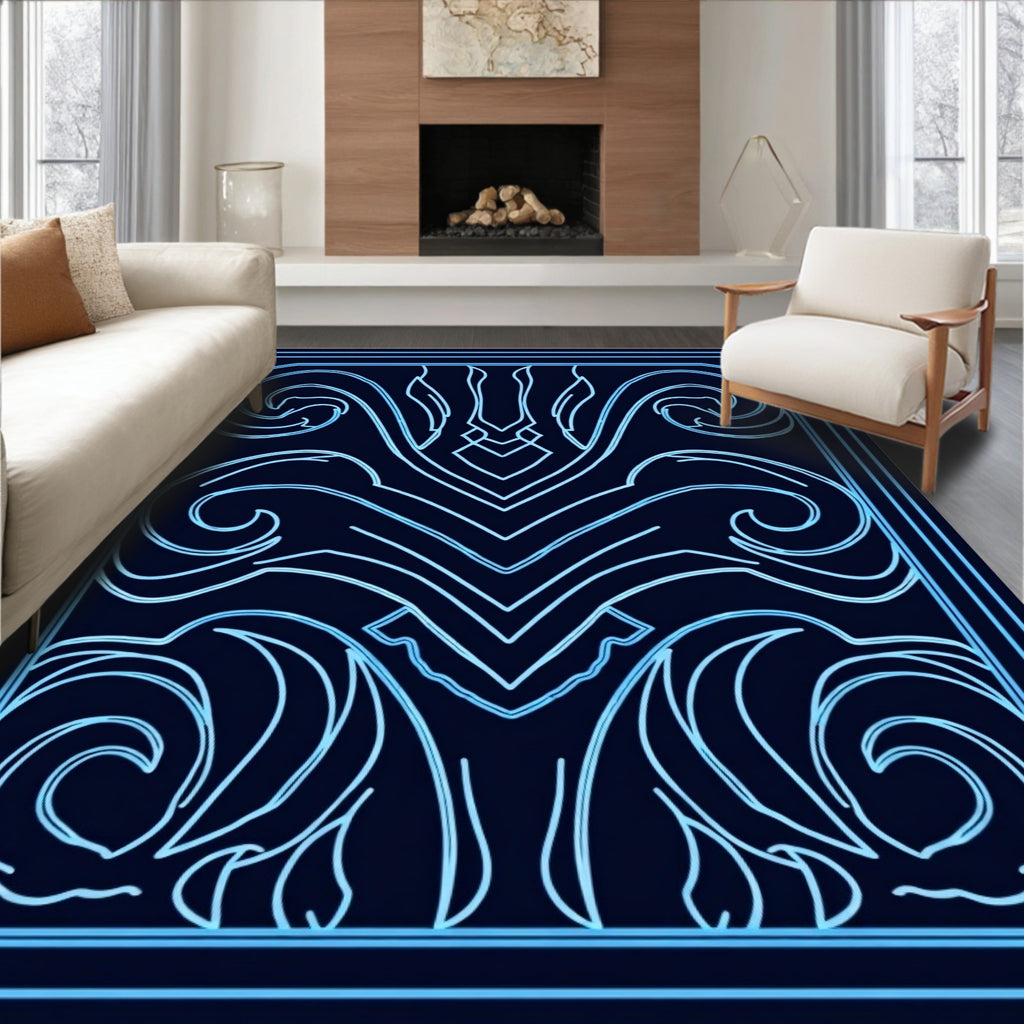 Neo-Art Deco Blue Swirl Design Rug