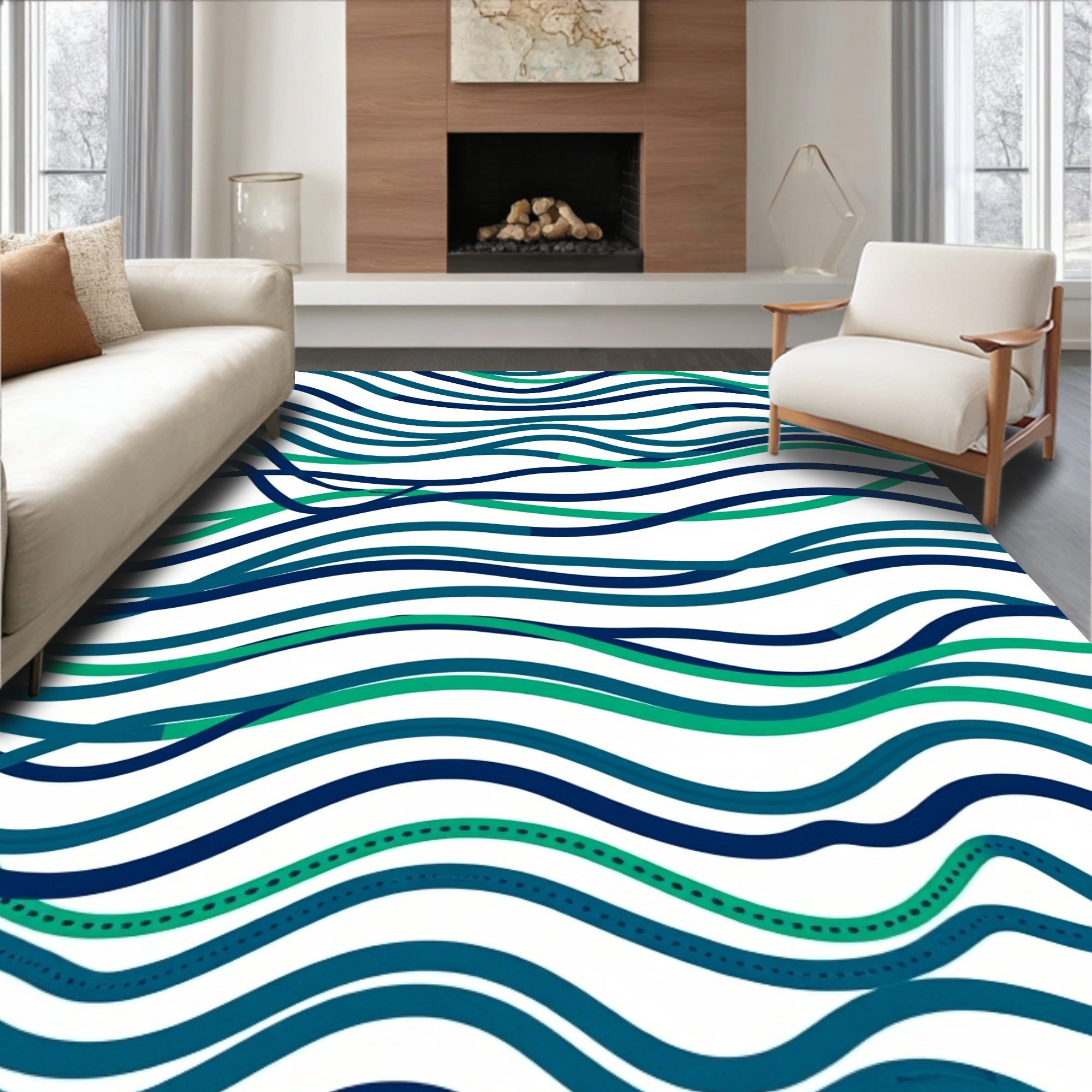 Wavy Blue And Green Stripes Rug