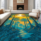 Lush Jungle Fantasy Palm Scene Rug