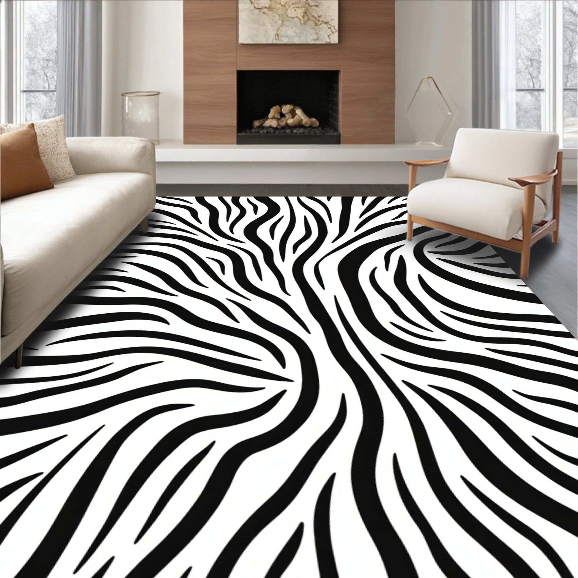 Chic Black White Zebra Stripe Design Rug