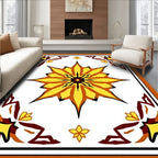 Bold Yellow Floral Starburst Pattern Rug