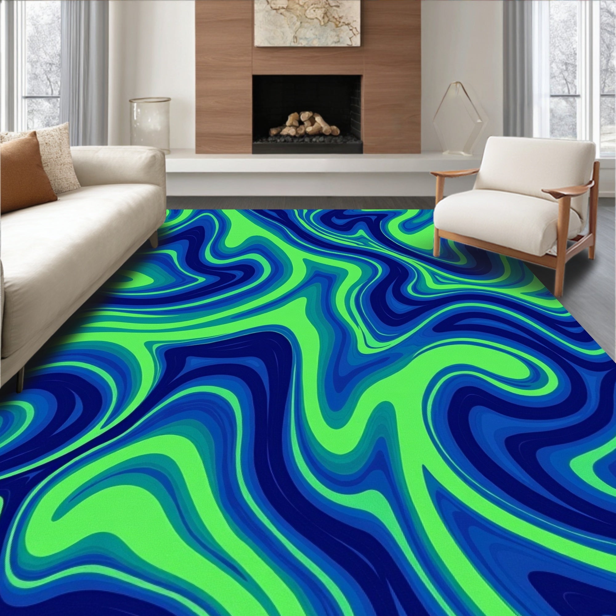 Blue Green Swirl Pattern Rug