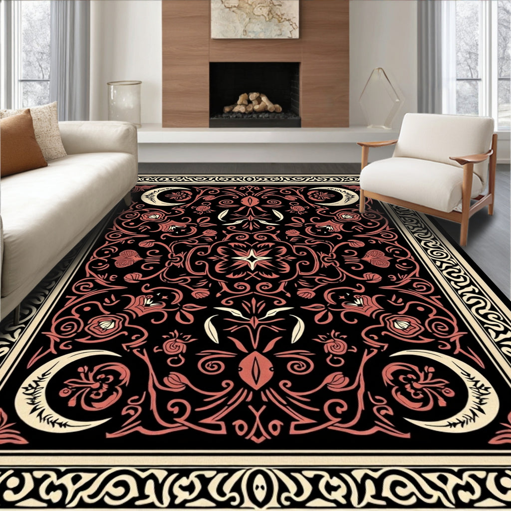 Celestial Floral Scrollwork Design Rug