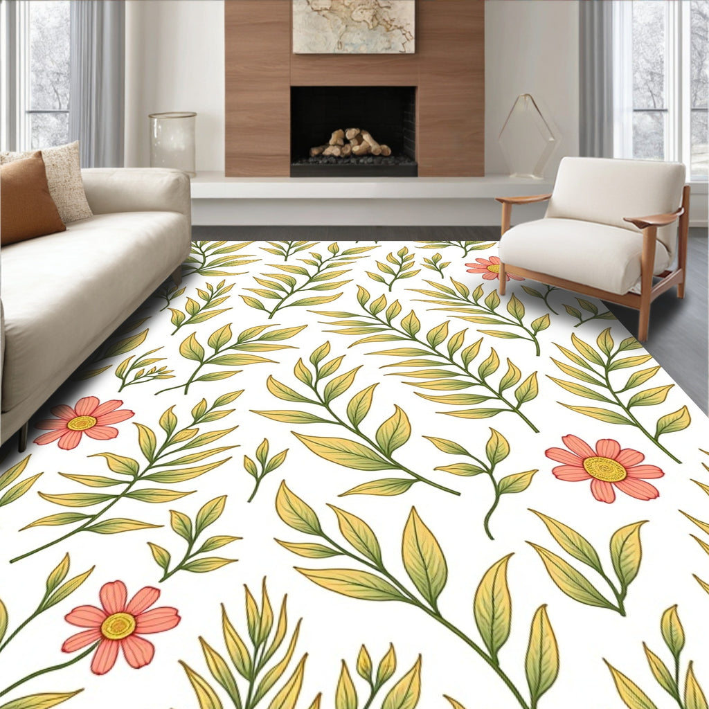 Botanical Floral Leaf Pattern Rug