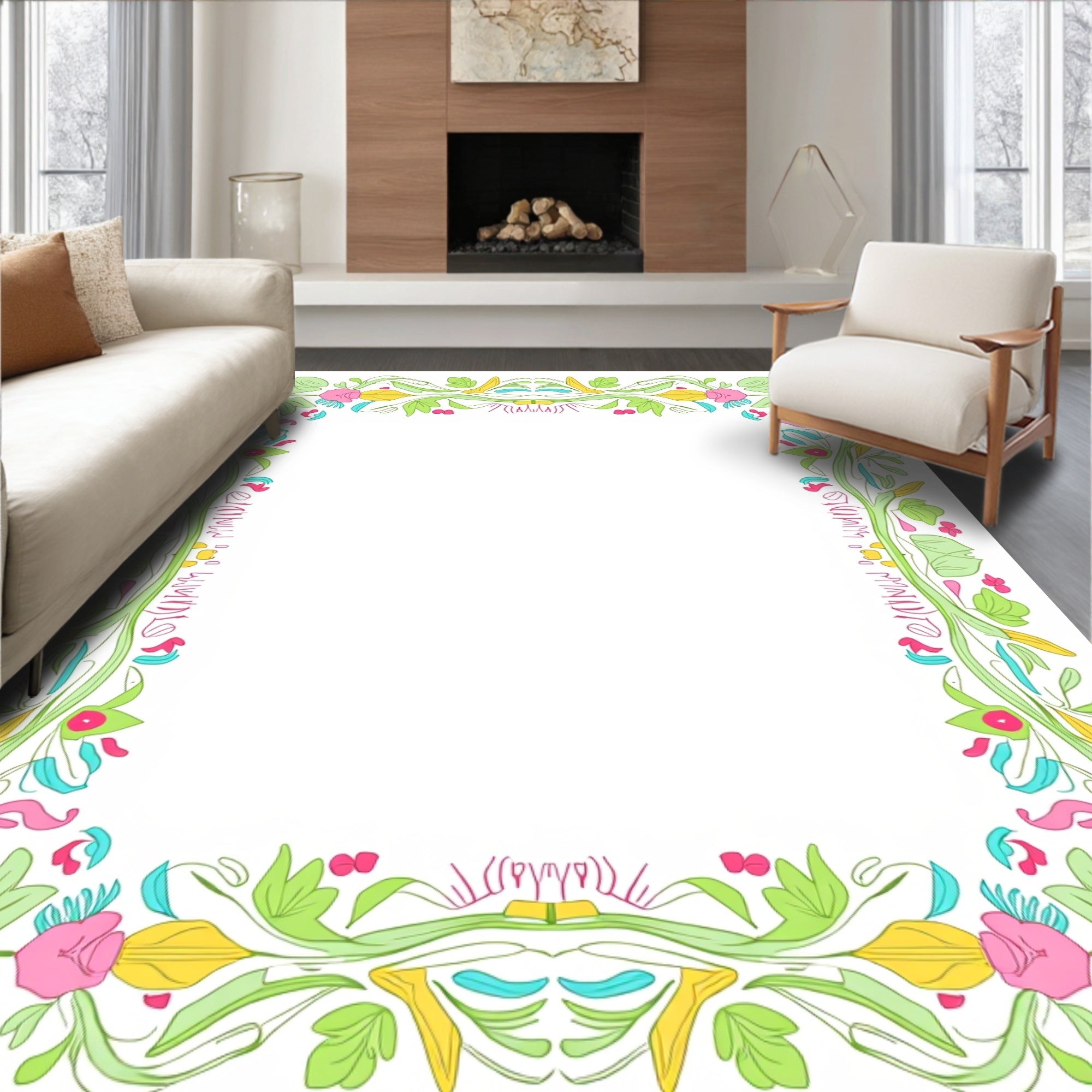 Spring Floral Vine Border Design Rug