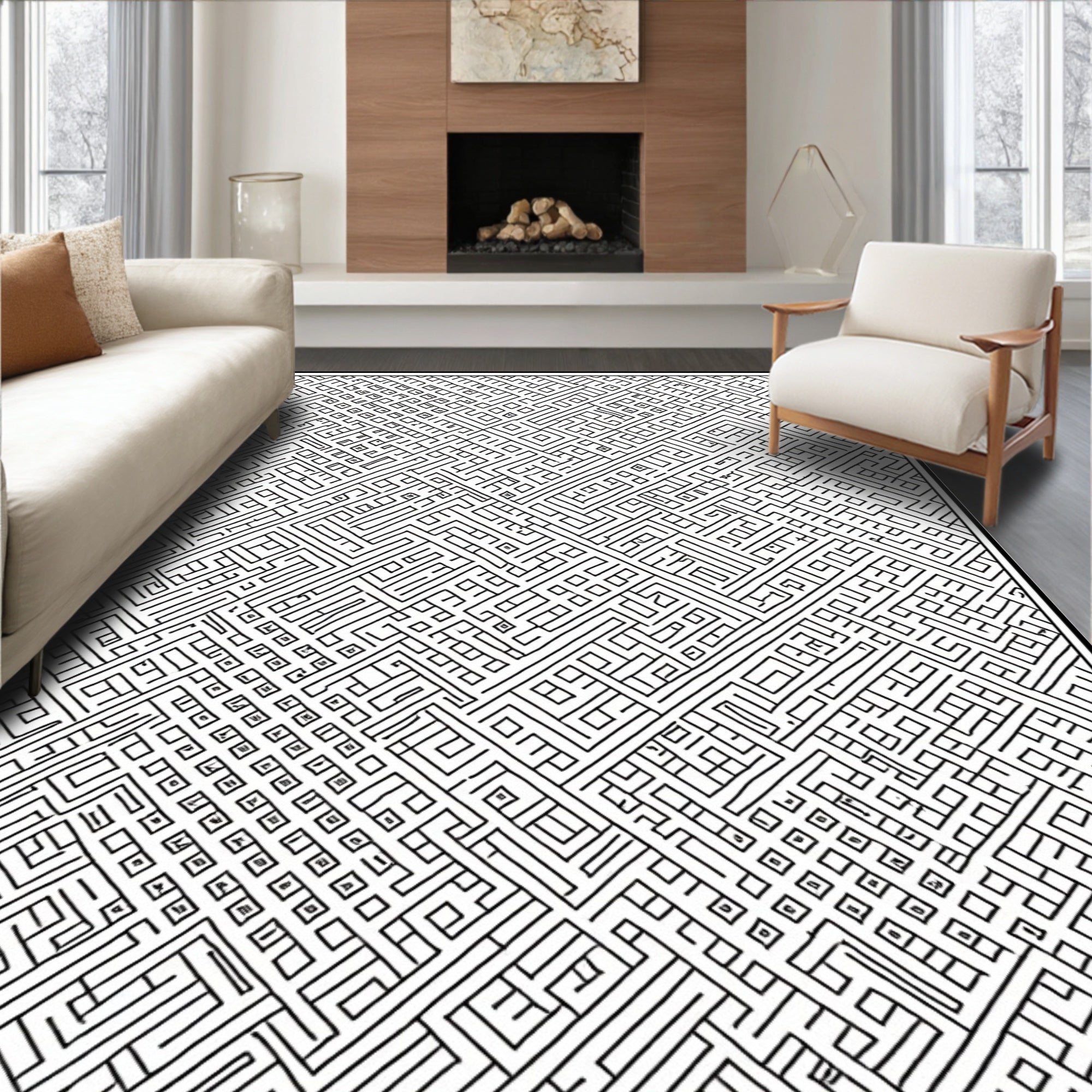 Intricate Maze Pattern Design Rug