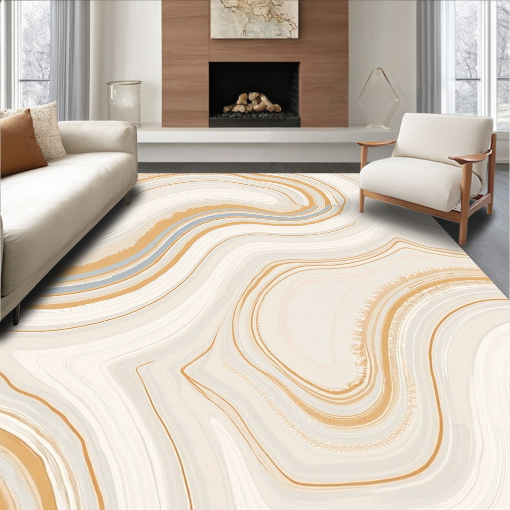 Cream Wavy Marble Vein Rug