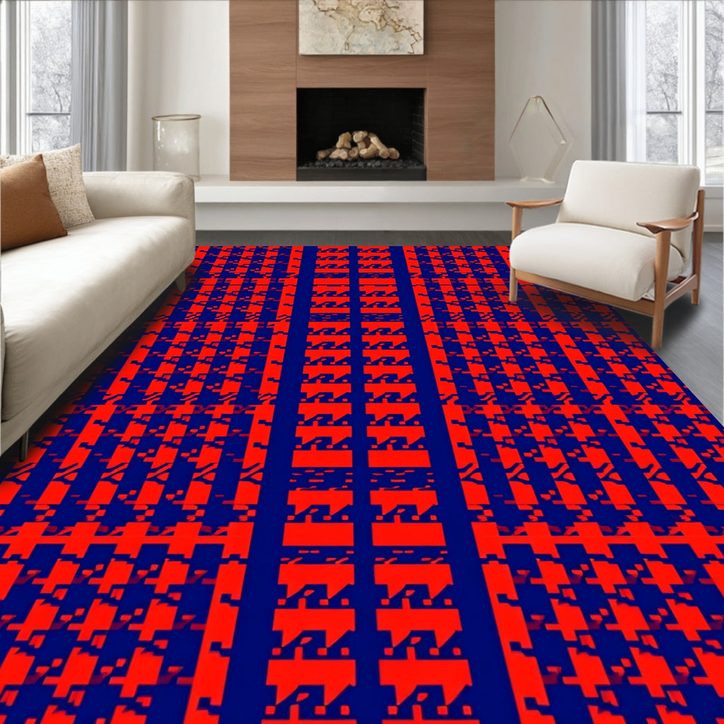Red and Blue Abstract Pixel Pattern Rug