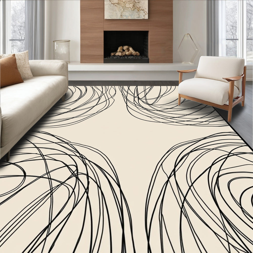 Abstract Swirls Line Art Pattern Rug