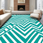 Teal White Geometric Maze Rug