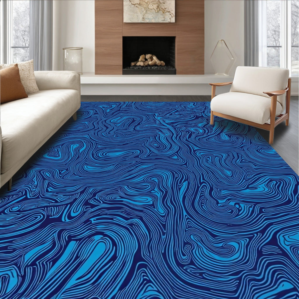 Navy Sky Blue Swirl Pattern Rug