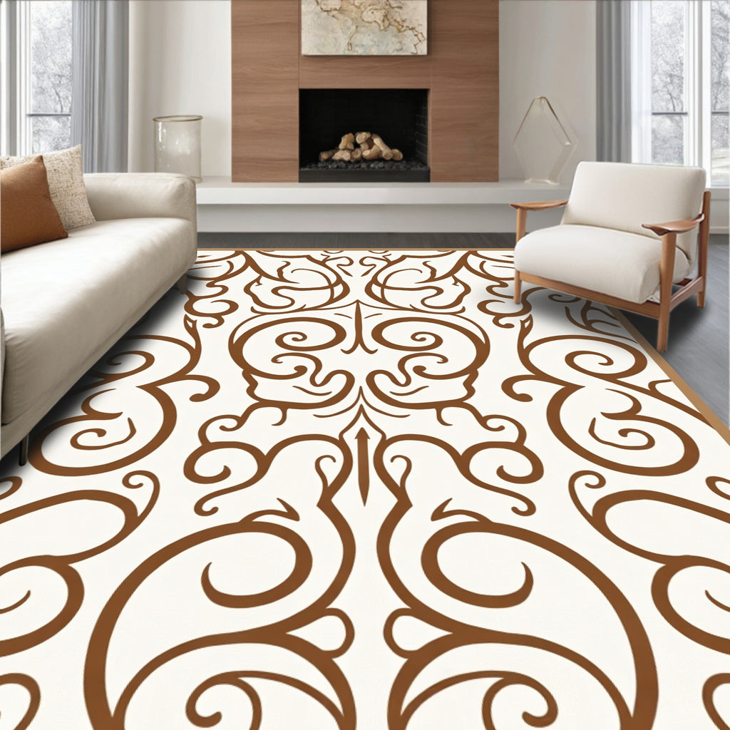 Classic Brown Scrollwork Damask Rug
