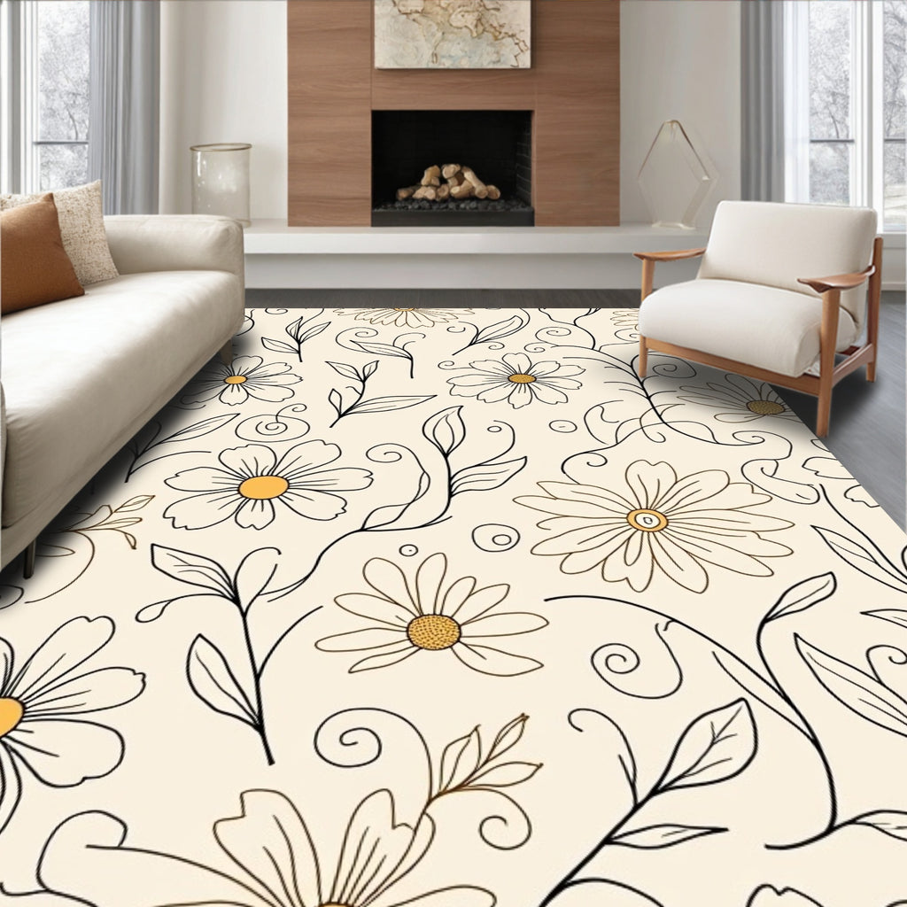 Delicate Daisy Pattern with Swirls Rug