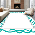Modern Teal Wave Border Rug