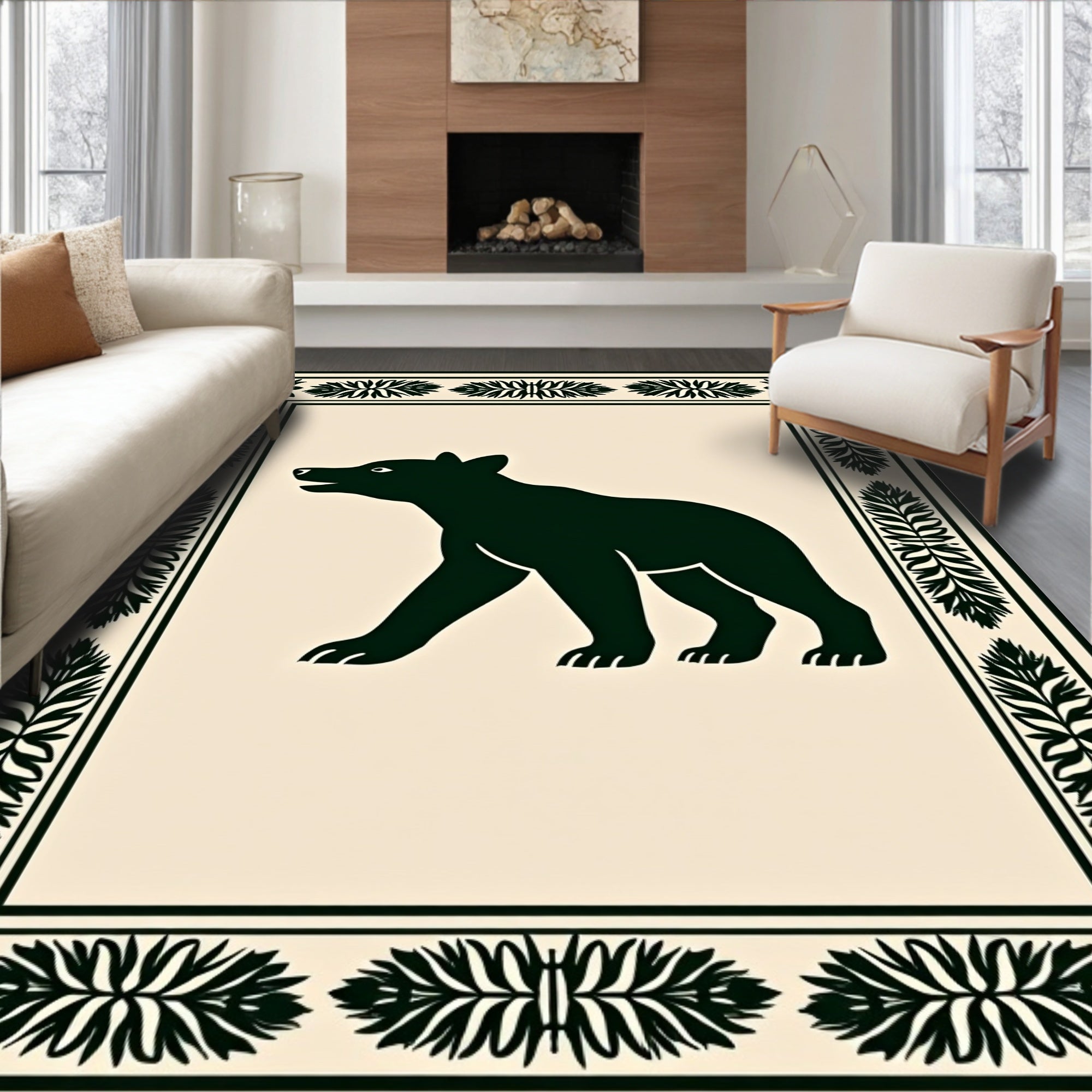 Bold Bear Forest Silhouette Border Design Rug