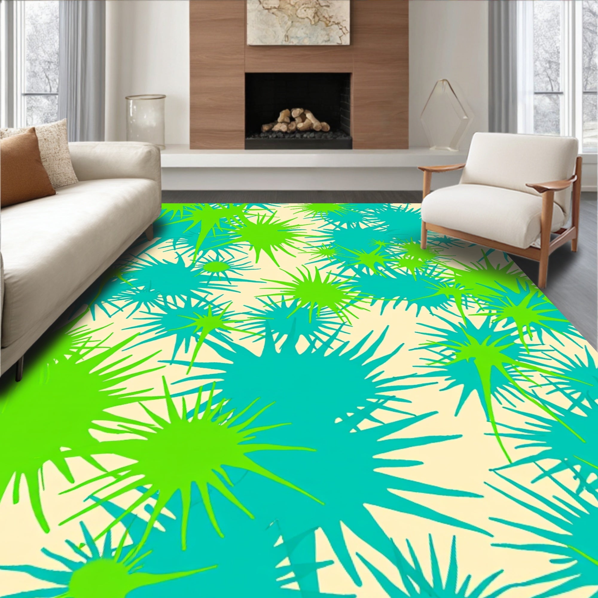 Bright Teal Green Splatter Design Rug